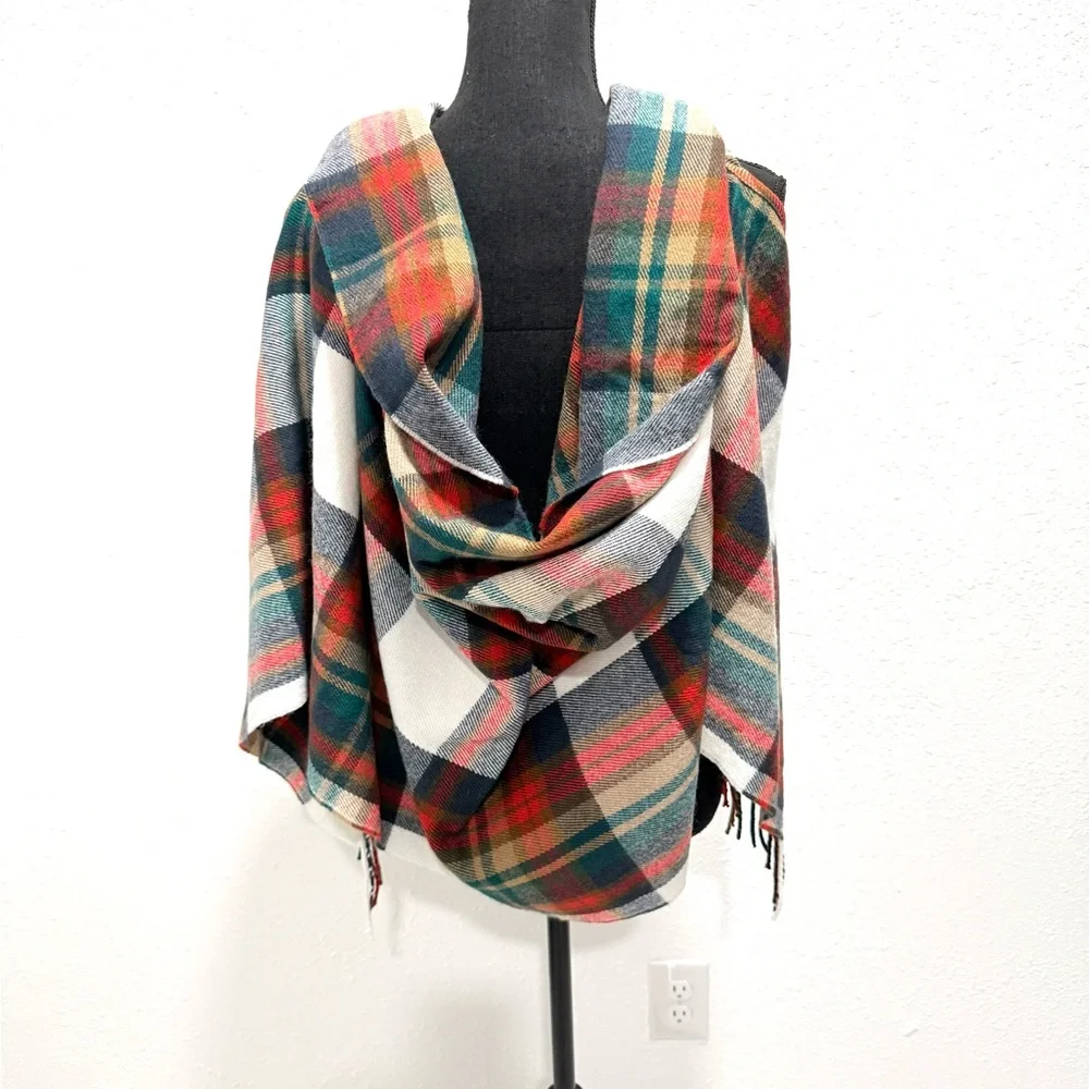 J. Crew Factory Multicolor Plaid‎ Scarf / cape OS